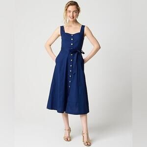 J. Crew Factory Button-Front Belted Midi Dress CK731 Antique Navy Size 10 NWT